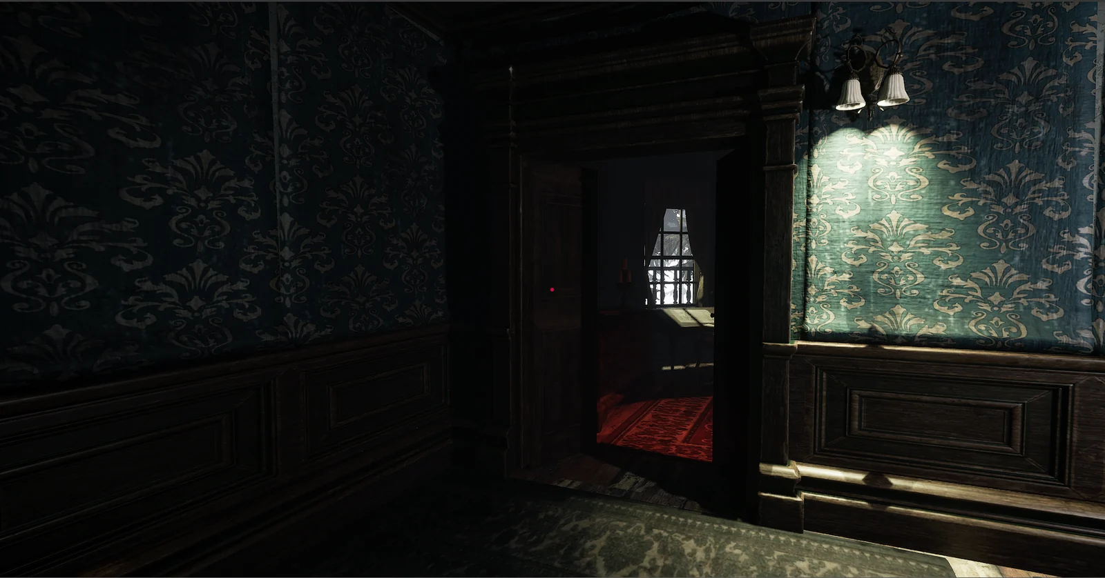 An open doorway with a red carpet barely visible in the room beyond.